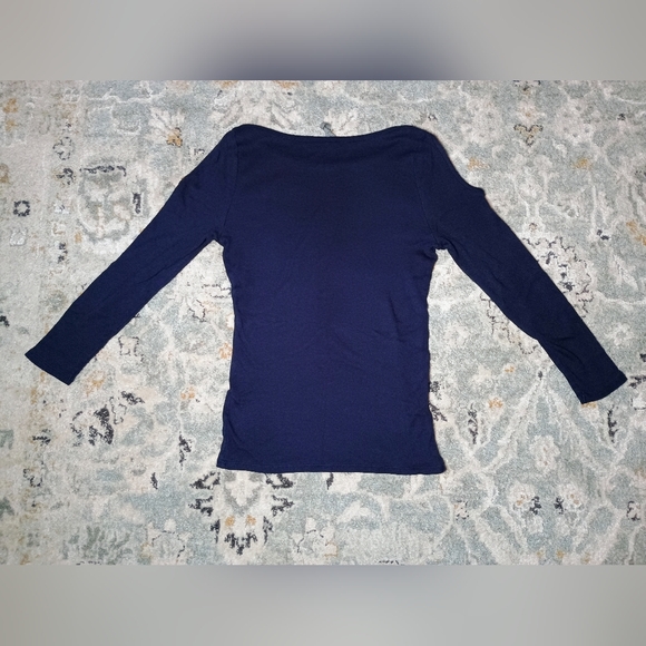 Anthropologie | Open-Shoulder 3/4 Sleeve Tee | Size XS | Navy - Picture 5 of 5